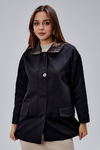 Mia Siyah Ekose Yaka Cepli Oversize Trençkot