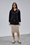 Mia Siyah Ekose Yaka Cepli Oversize Trençkot