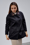 Mia Siyah Ekose Yaka Cepli Oversize Trençkot