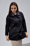 Mia Siyah Ekose Yaka Cepli Oversize Trençkot