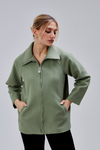 Mint Oversize Fermuarlı Kaşe Ceket
