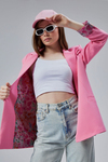 Pembe Kruvaze Yaka Kolu Katlama Detaylı Regular Vatkalı Blazer Ceket