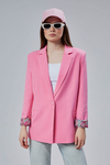 Pembe Kruvaze Yaka Kolu Katlama Detaylı Regular Vatkalı Blazer Ceket