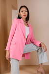 Pembe Regular Dokuma Astarlı Taş Detaylı Blazer Ceket