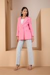 Pembe Regular Dokuma Astarlı Taş Detaylı Blazer Ceket