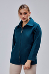 Petrol Mavi Oversize Fermuarlı Kaşe Ceket