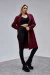Rosalia Bordo Oversize Kruvaze Kaşe Kaban