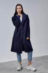 Rosalia Lacivert Oversize Kruvaze Kaşe Kaban