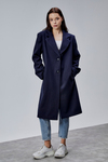 Rosalia Lacivert Oversize Kruvaze Kaşe Kaban