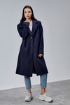 Rosalia Lacivert Oversize Kruvaze Kaşe Kaban