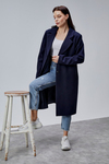 Rosalia Lacivert Oversize Kruvaze Kaşe Kaban
