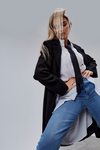 Rosalia Siyah Oversize Kruvaze Kaşe Kaban