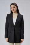 Siyah Kruvaze Uzun Blazer Ceket