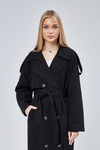 Siyah Oversize Astarlı Uzun Trençkot