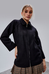 Siyah Oversize Fermuarlı Kaşe Ceket