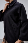 Siyah Oversize Fermuarlı Kaşe Ceket