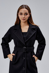 Siyah Premium Oversize Kemerli Kaşe Kaban