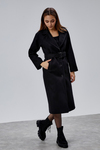 Siyah Premium Oversize Kemerli Kaşe Kaban