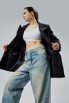 Siyah Regular Astarlı Kruvaze Kapama Dokuma Oversize Blazer Ceket