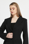 Siyah Regular Astarlı Kruvaze Kapama Dokuma Blazer Ceket