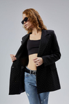Siyah Regular Dokuma Astarlı Taş Detaylı Blazer Ceket
