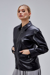 Siyah Regular Fit Deri Ceket