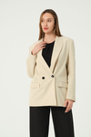 Taş Rengi Regular Astarlı Dokuma Oversize Blazer Ceket