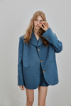 Blue Oversize Linen Blazer