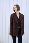 Checked Double-Breasted Wool Brown Blazer