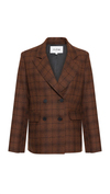 Checked Double-Breasted Wool Brown Blazer
