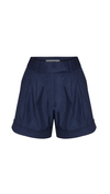 Double Pleated Wool Dark Blue Shorts