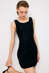 Front Button Black Dress