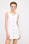 Front Button White Linen Dress