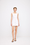 Front Button White Linen Dress