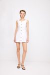 Front Button White Linen Dress