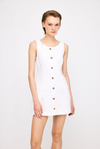 Front Button White Linen Dress