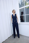 Plated Wool Dark Blue Pants