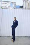 Plated Wool Dark Blue Pants