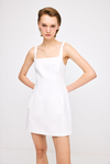 Square Neck Linen White Dress