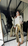 Gold Metalik Wide-Leg Pantolon