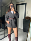 Gri Balıksırtı Oversize Kaban