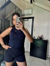 Pileli Lacivert Şort