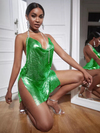 Kadın Yeşil Zincir Askılı Parlak Taşlı Gece Elbisesi Sırt Dekolteli Mini Parti Elbisesi Clubwear,Parti Club Elbisesi
