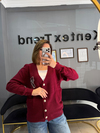 Triko fiyonk baskılı hırka  Bordo renk