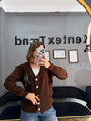 Triko fiyonk baskılı hırka Kahve renk