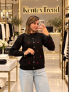Triko kalp desenli hırka  Siyah renk