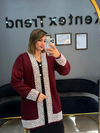Triko kısa abaya önü sakallı Bordo renk