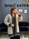 Triko kısa abaya önü sakallı Krem renk