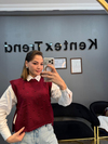 Triko yan bağcıklı örgü süveter pıtırcık desenli  Bordo renk 