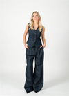 Lacivert Denim Palazzo Pantolon Yelek Takım